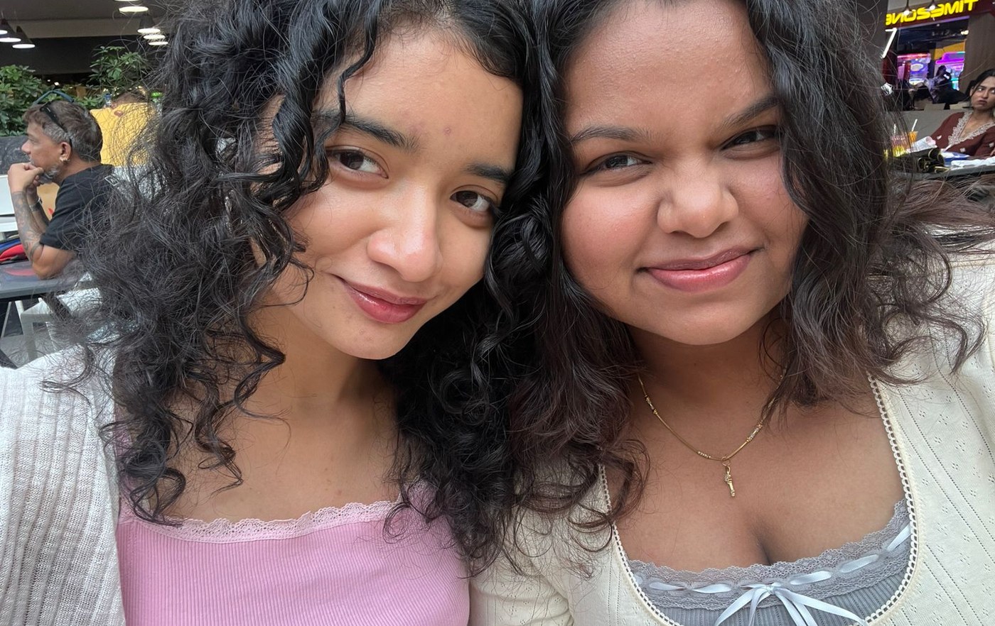 The two of us, heads together
